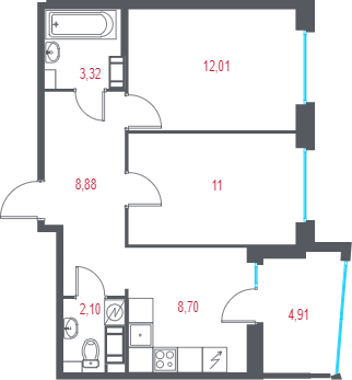 2 ккв 48,5 м²