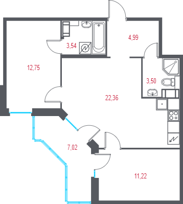 3 ккв (Евро) 60,5 м²