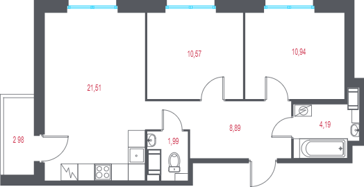3 ккв (Евро) 59,6 м²
