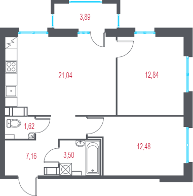 3 ккв (Евро) 59,8 м²