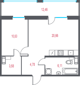 2 ккв (Евро) 49,7 м²