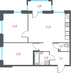 3 ккв (Евро) 59,8 м²