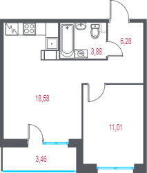 2 ккв (Евро) 41,5 м²