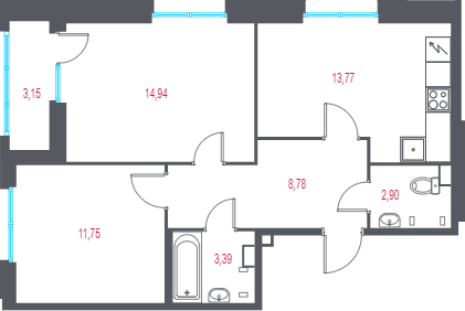 2 ккв 57,1 м²