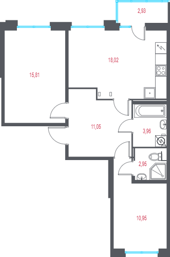 3 ккв (Евро) 63,6 м²