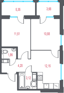 2 ккв 46,4 м²