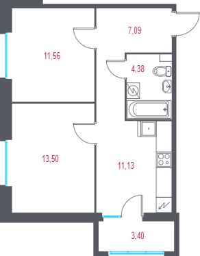 2 ккв 48,7 м²