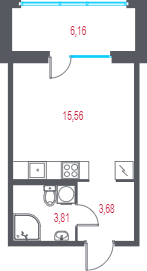 Студия 24,9 м²