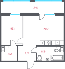 2 ккв (Евро) 49,7 м²