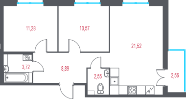 3 ккв (Евро) 59,8 м²