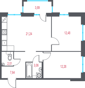 3 ккв (Евро) 59,9 м²