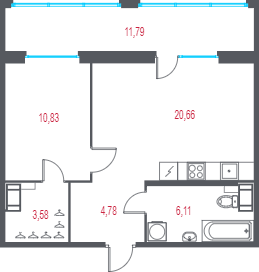 2 ккв (Евро) 49,5 м²