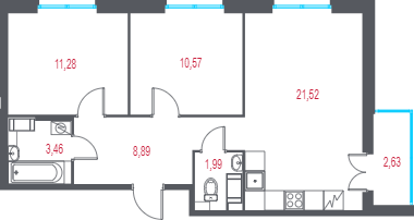 3 ккв (Евро) 59 м²