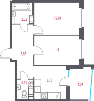 2 ккв 48,5 м²