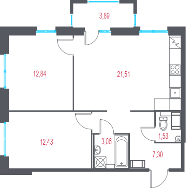 3 ккв (Евро) 59,8 м²