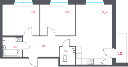 3 ккв (Евро) 60 м²