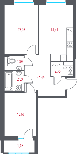 2 ккв 57 м²