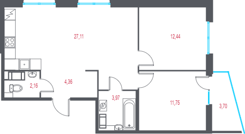3 ккв (Евро) 64,2 м²