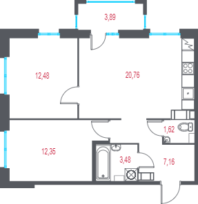 3 ккв (Евро) 59 м²