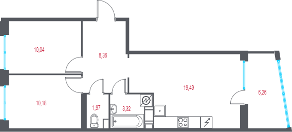 3 ккв (Евро) 56,5 м²