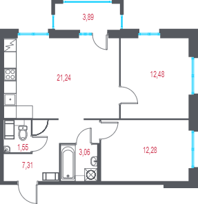 3 ккв (Евро) 59,1 м²