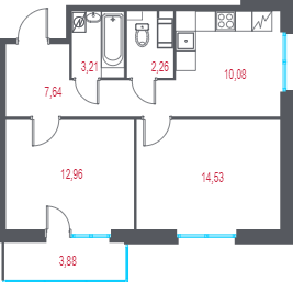 2 ккв 51,8 м²