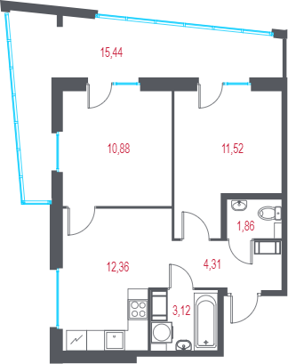 2 ккв 48,7 м²