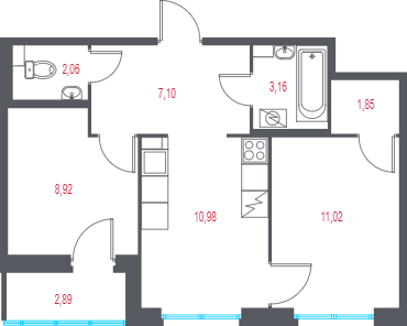 2 ккв 46,5 м²
