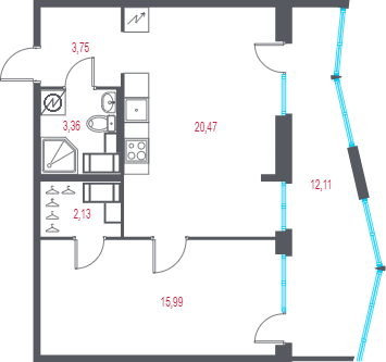 2 ккв (Евро) 51,8 м²