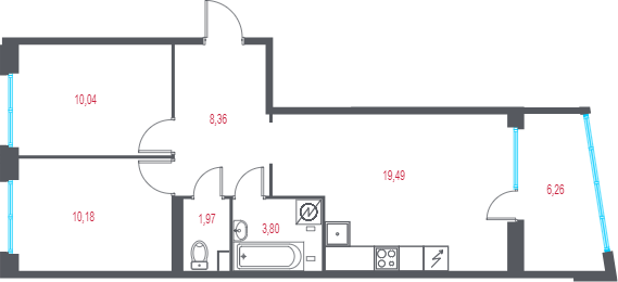 3 ккв (Евро) 57 м²