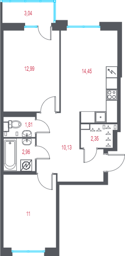 2 ккв 56,6 м²