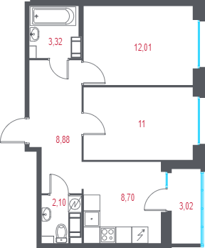 2 ккв 47,5 м²