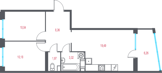 3 ккв (Евро) 56,5 м²