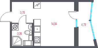 Студия 24,5 м²