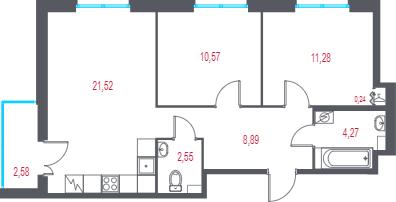 3 ккв (Евро) 60,6 м²