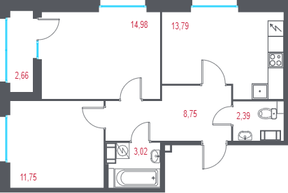 2 ккв 56 м²