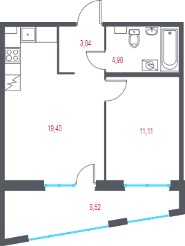 2 ккв (Евро) 41 м²