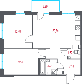 3 ккв (Евро) 59 м²