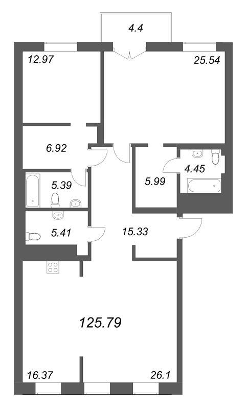 3 ккв (Евро) 125,8 м²