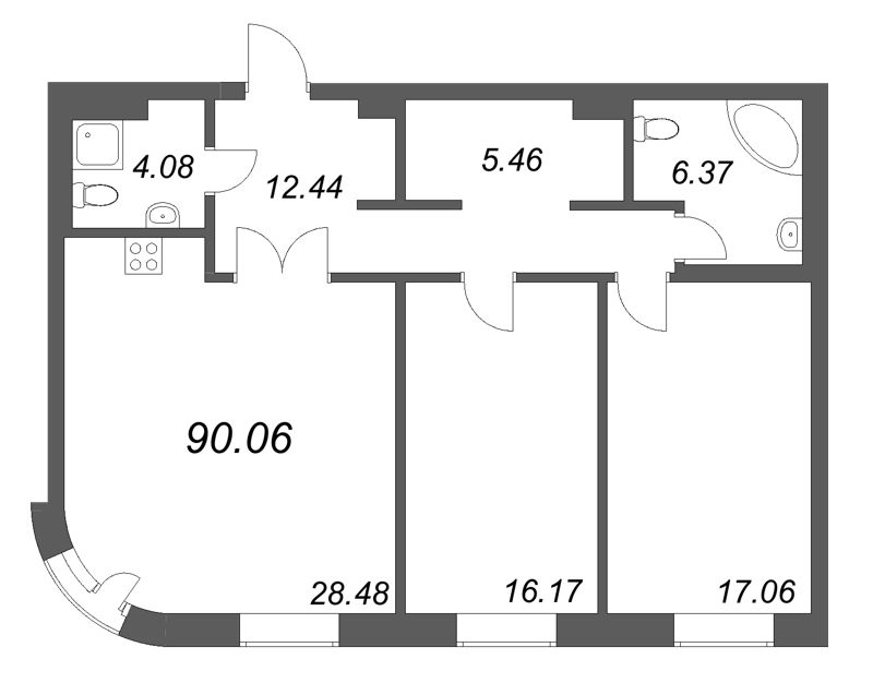 3 ккв (Евро) 90,1 м²