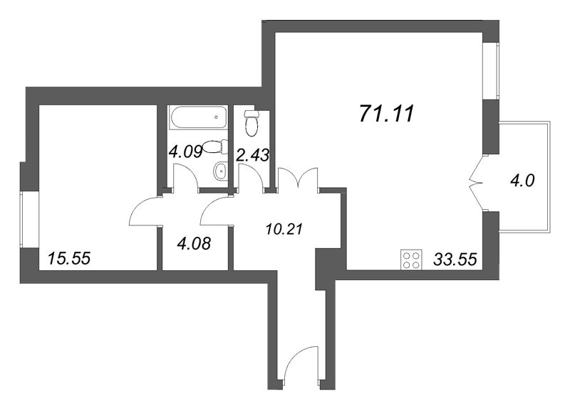 2 ккв (Евро) 71,1 м²