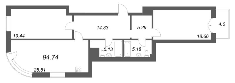 3 ккв (Евро) 94,7 м²