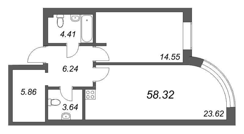 2 ккв (Евро) 58,3 м²