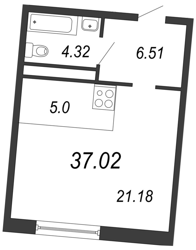 Студия 37,6 м²