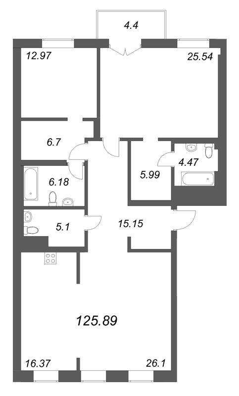 3 ккв (Евро) 125,9 м²