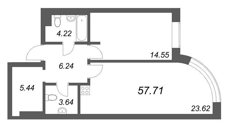 2 ккв (Евро) 57,7 м²