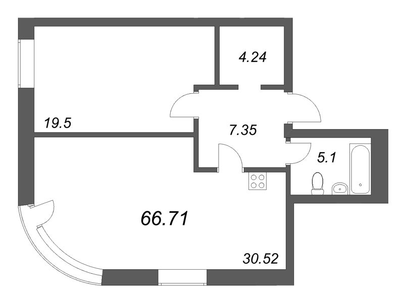 2 ккв (Евро) 66,7 м²
