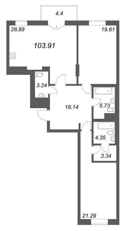 3 ккв (Евро) 103,9 м²