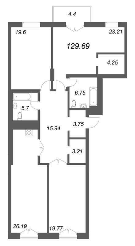 4 ккв (Евро) 129,7 м²