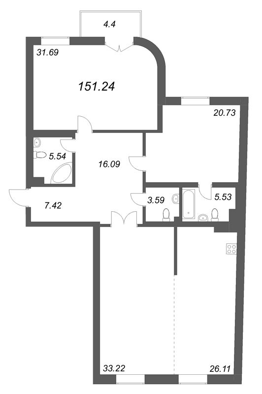 3 ккв (Евро) 151,2 м²